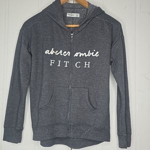 Abercrombie Kids Girls 13/14 Charcoal Gray Zip‎ Up Hoodie Sweatshirt Spellout
